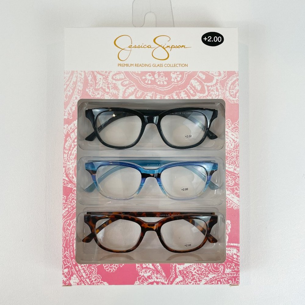 Jessica Simpson +2.00 Reading Glasses Tortoise Blue Black